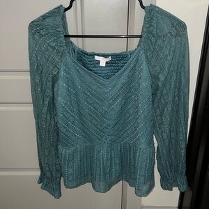 ❌SOLD❌  Lauren Conrad Teal Lace Detail Top Size Medium